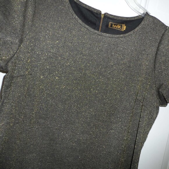 Gold Shiny Sparkly top short sleeves sz., L/ M - Picture 6 of 8